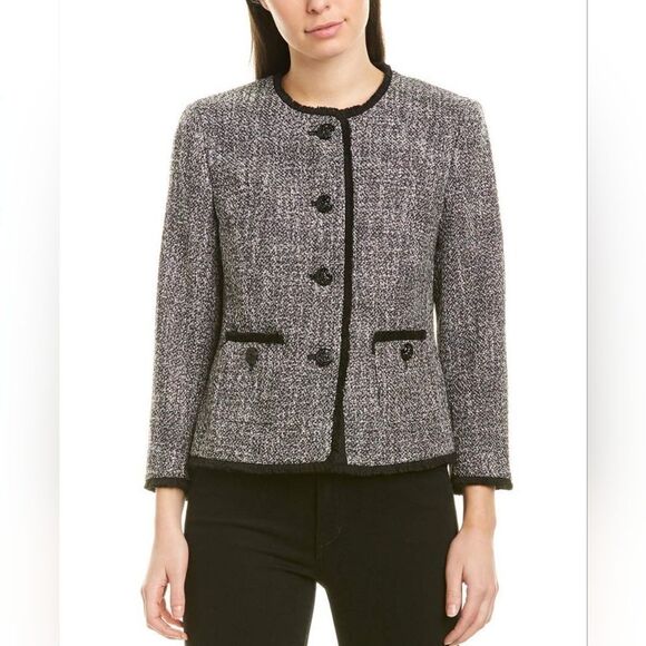 ANNE KLEIN Fringe Trim Tweed Jacket NWT - Size 2 - Picture 1 of 9
